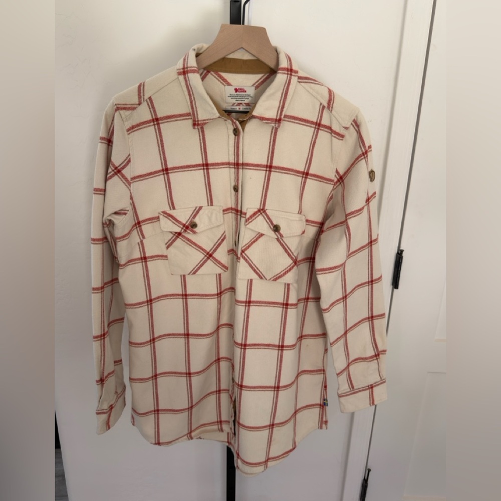 Fjallraven - Women's Ovik Twill Shirt Ls - Chalk White-cabin Red - Medium